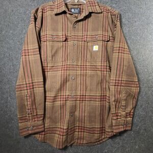 Carhartt Shirt Brown Plaid Flannel Long Sleeve Workwear TW4451-M Men's Medium